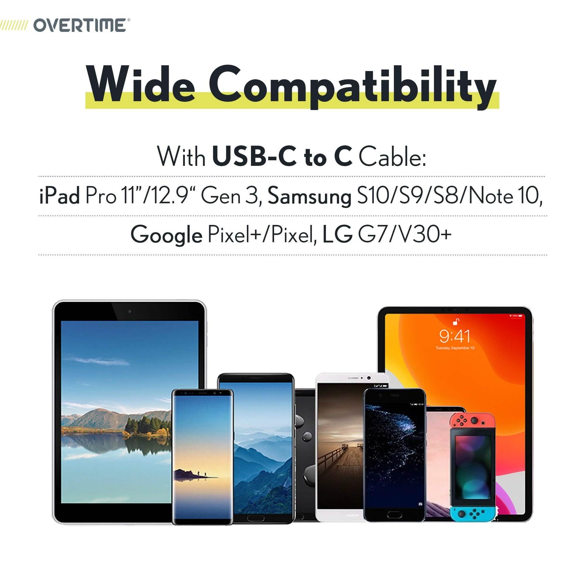 Overtime USB Type C Cable | 6ft USB C to USB C Charging Cord for iPadPro 11”, iPadPro 12.9” and Android Devices