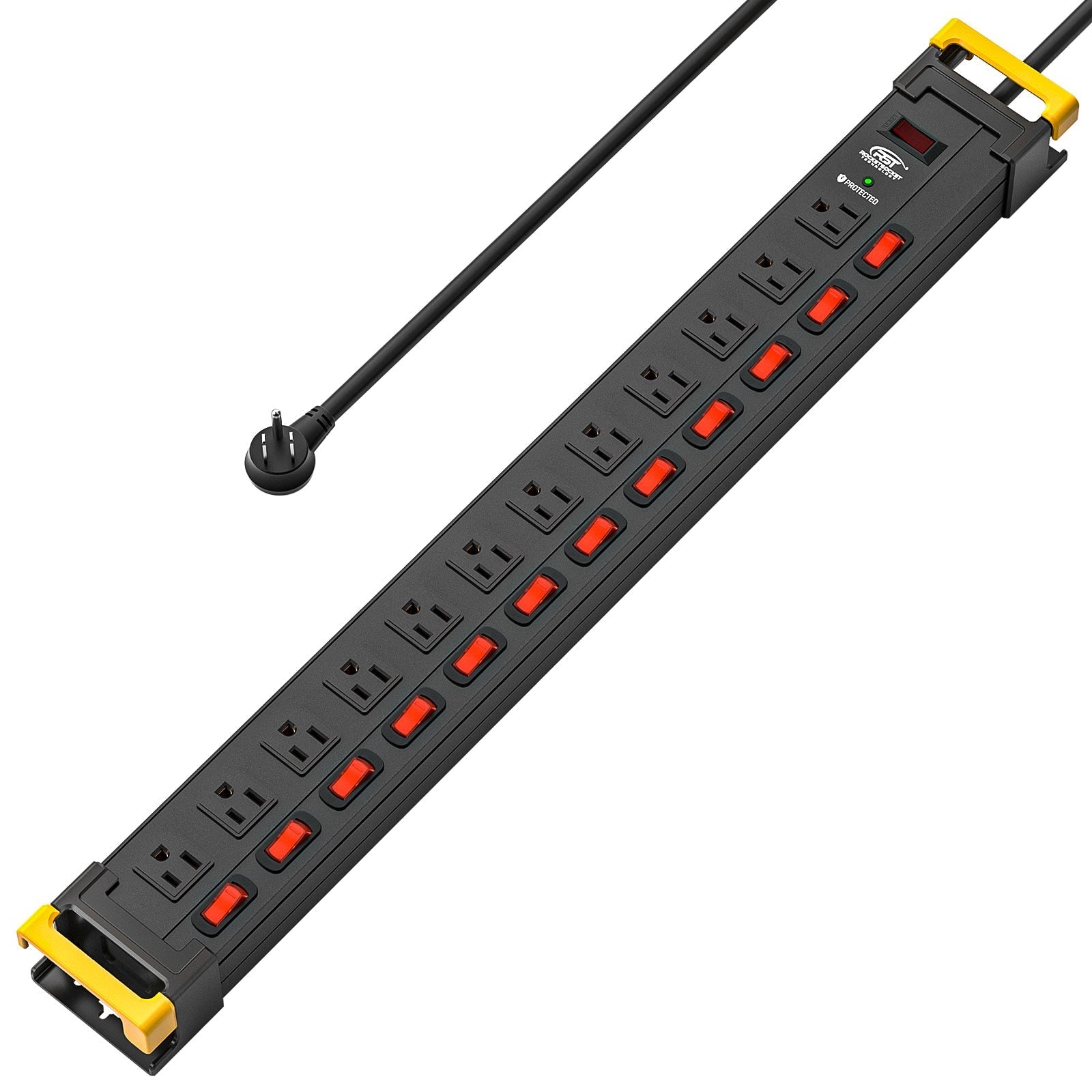 CRST 12-Outlet Heavy Duty Power Strip with Individual Switches – 1020J Surge Protector, 9FT Cord, Wall Mountable