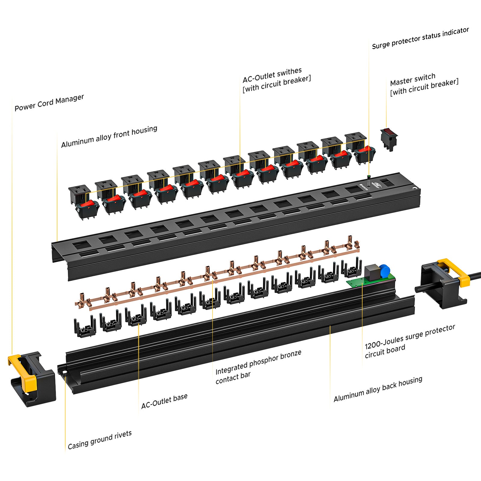 CRST 12-Outlet Heavy Duty Power Strip with Individual Switches – 1020J Surge Protector, 9FT Cord, Wall Mountable